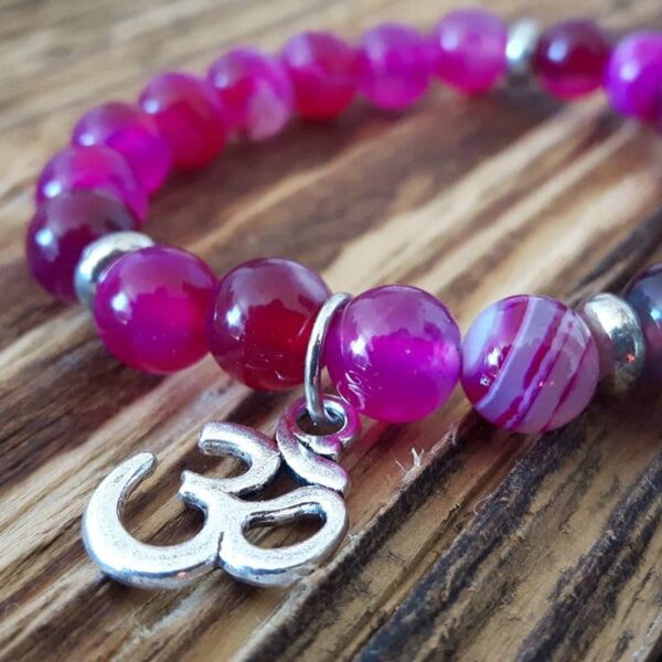 Bracelet perles femme en agate fushia & bouddha – Image 2