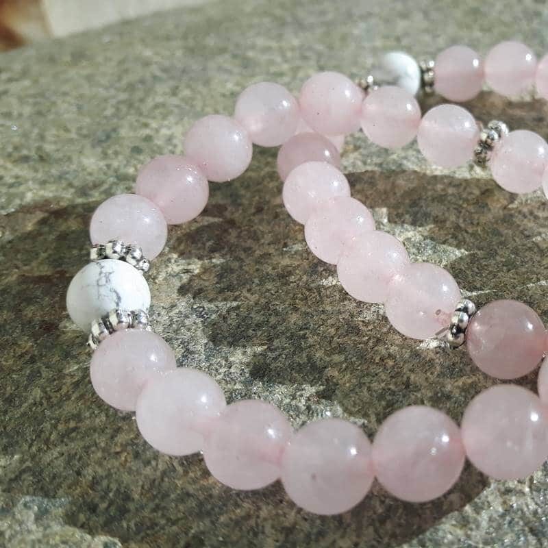 Bracciale Con Perle Di Quarzo Rosa E Budda, Infilato A Mano, 18 Cm, In Acciaio Inox, Con Scatola Regalo - 2