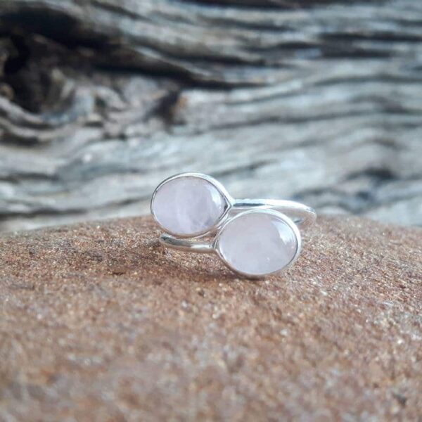 Bague ajustable quartz rose argent - Omyoki