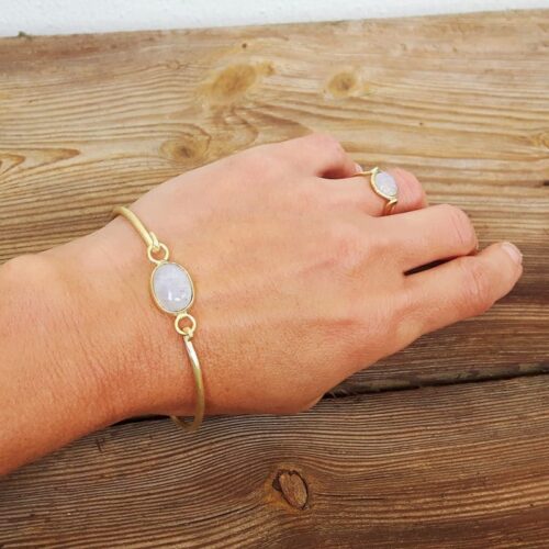 Bracelet jonc pierre de lune doré MIA