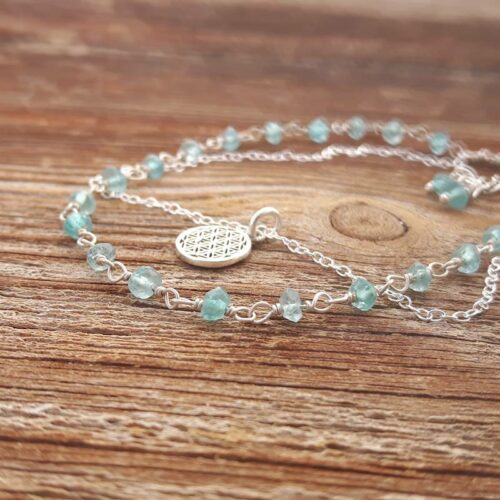 Bracelet fin en apatite bleue FLEUR DE VIE