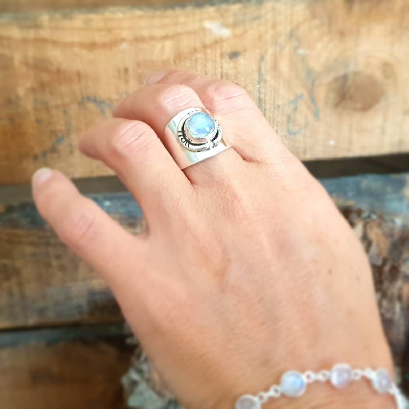 Bague ajustable pierre de lune argent