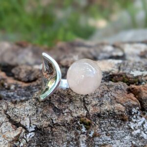 Bague ajustable quartz rose argent