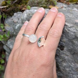 Bague ajustable quartz rose argent