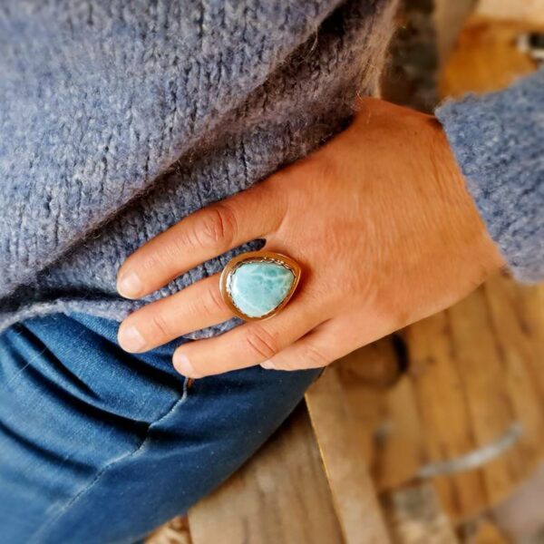 Bague goutte de larimar argent