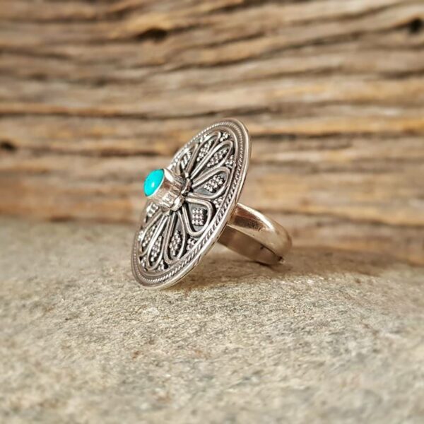 Bague ethnique ajustable argent et turquoise