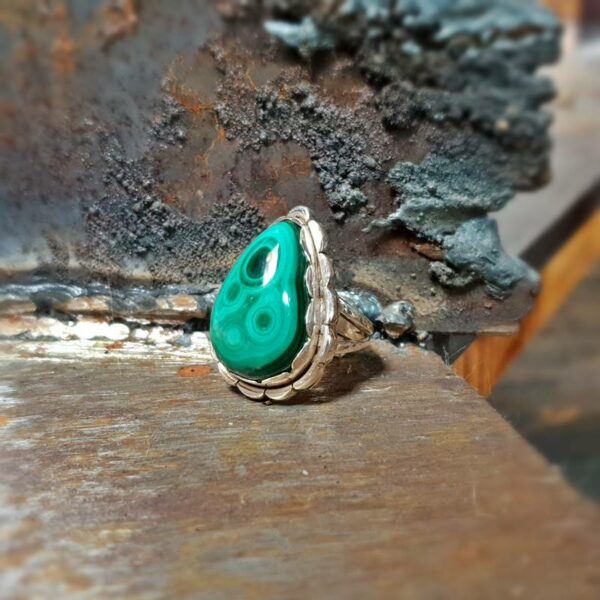 Bague malachite argent ajustable