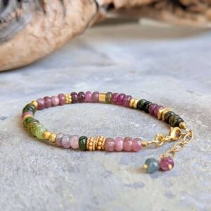Bracelet tourmaline multicolore or