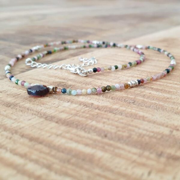 Collier tourmaline multicolore en argent