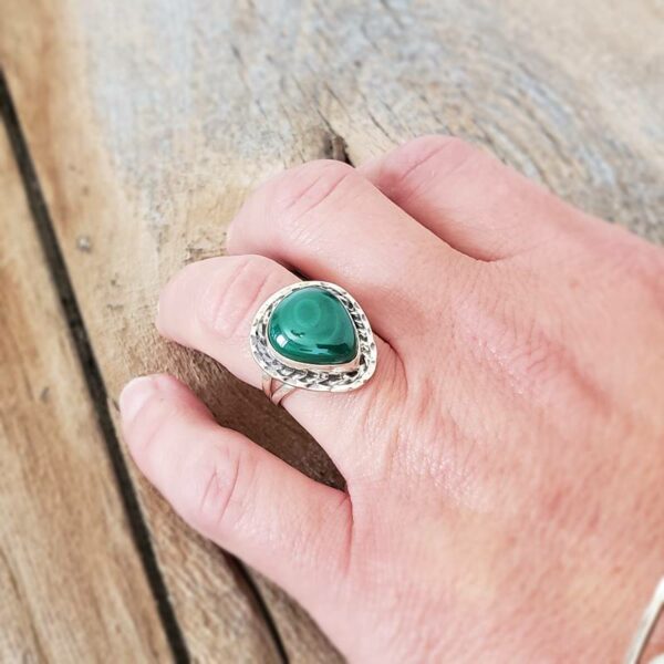 Bague malachite argent ajustable NATURE