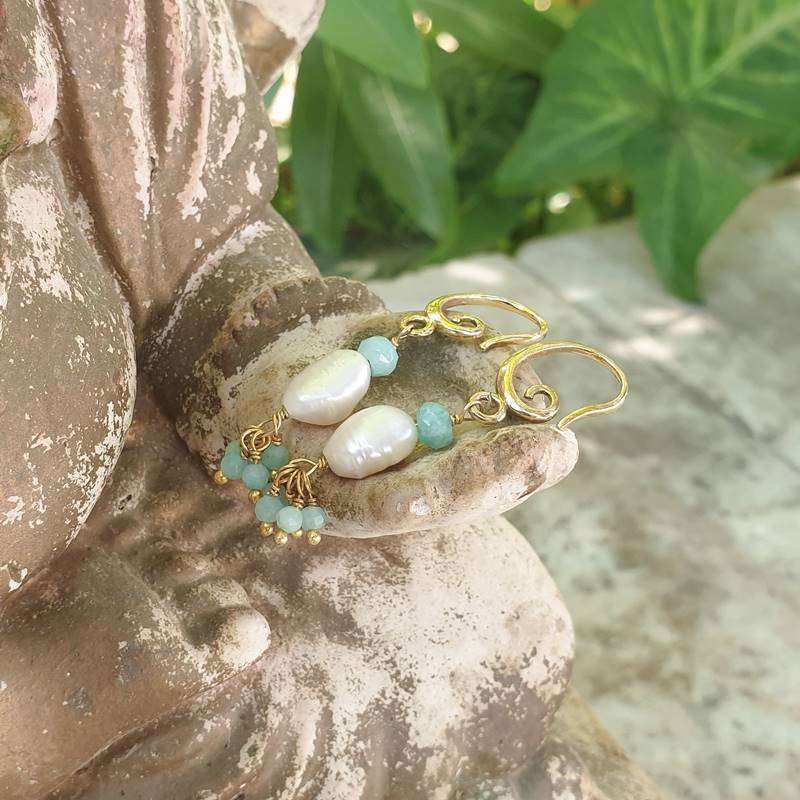 Boucles d'oreilles perle et amazonite YLANG