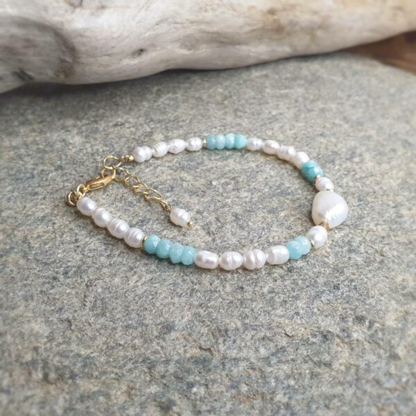 Bracelet en perles de culture et amazonite YLANG