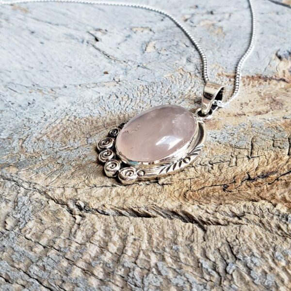 Pendentif quartz rose argent