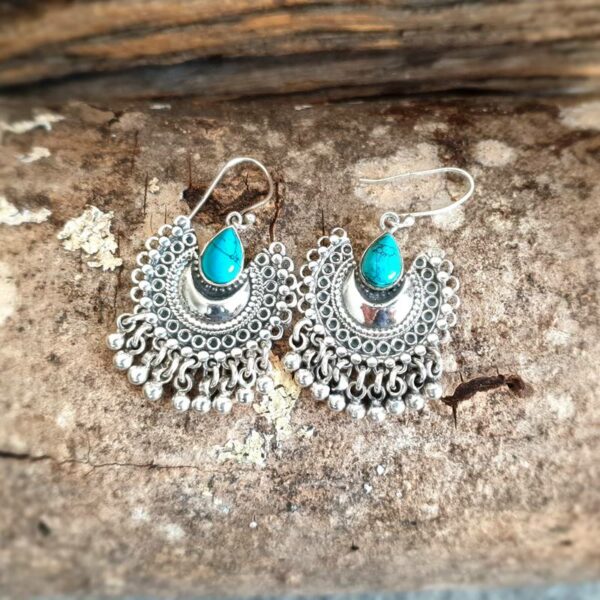 Boucles d'oreilles turquoise argent PAON