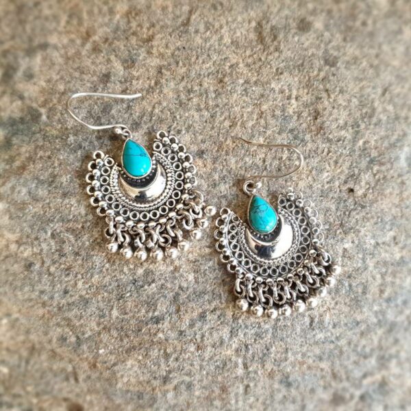 Boucles d'oreilles turquoise argent PAON