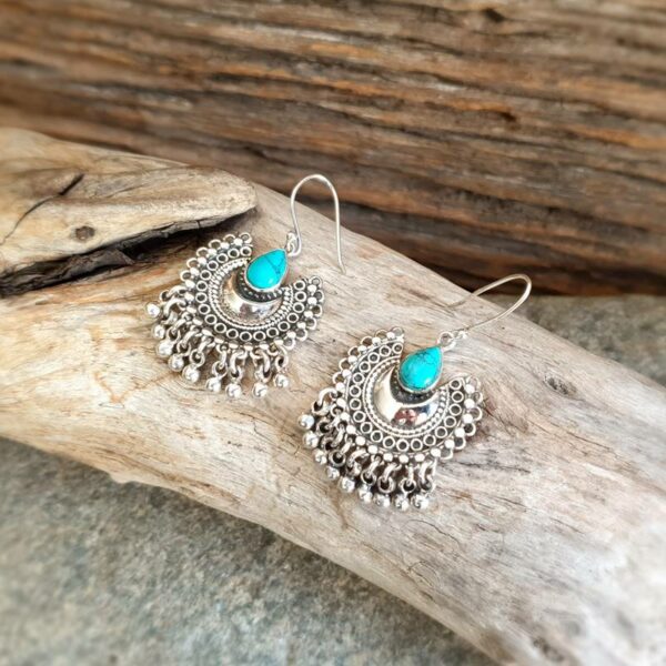 Boucles d'oreilles turquoise argent PAON