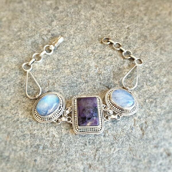 Bracelet pierre de lune argent et charoite