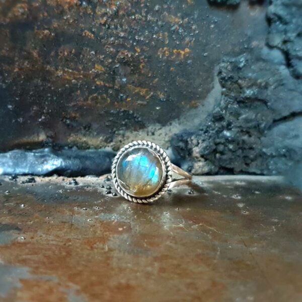 Bague pastille labradorite argent