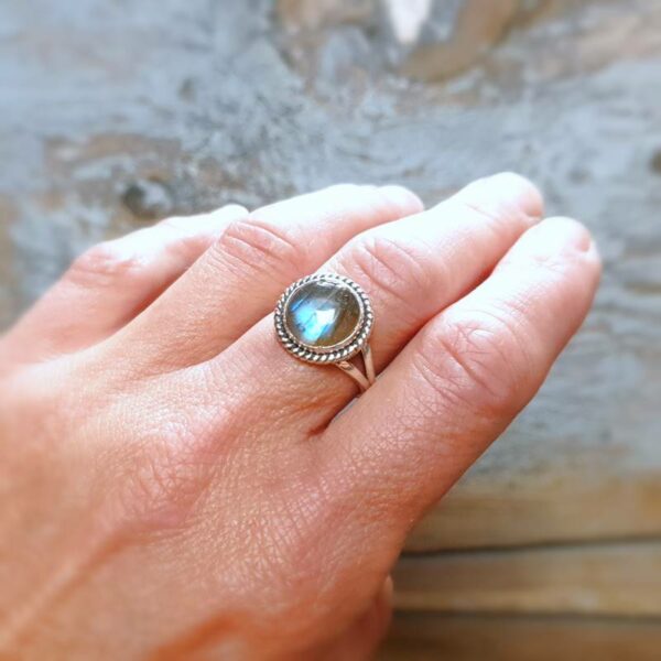 Bague pastille labradorite argent