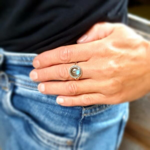 Bague pastille labradorite argent