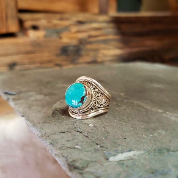 Bague turquoise ajustable argent NÉPAL