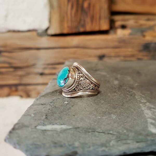 Bague turquoise ajustable argent NÉPAL