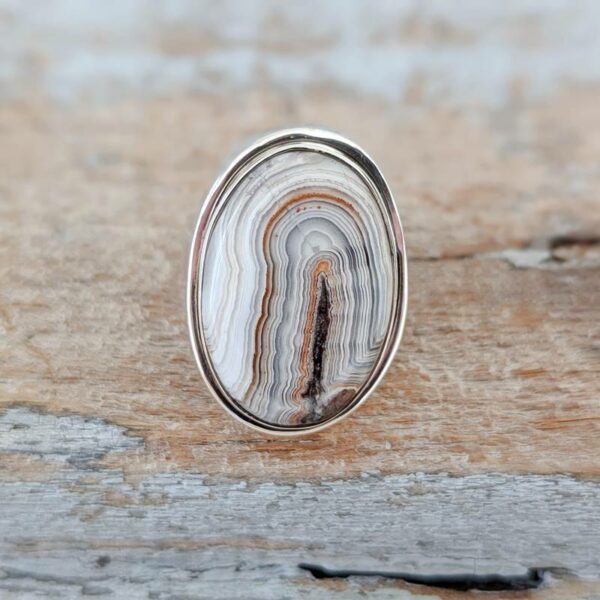 Bague agate crazy lace argent