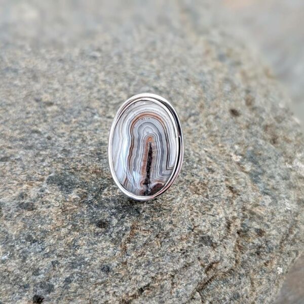 Bague agate crazy lace argent