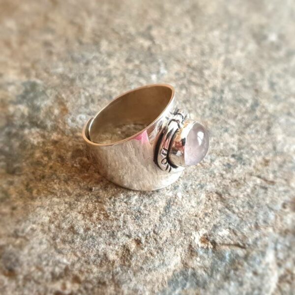 Bague ajustable quartz rose argent