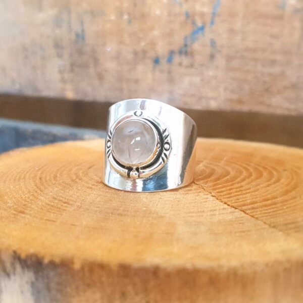 Bague ajustable quartz rose argent