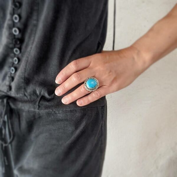 Bague pastille turquoise et argent