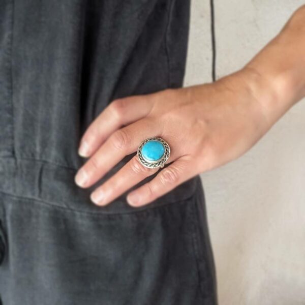 Bague pastille turquoise et argent