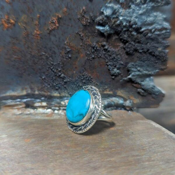 Bague pastille turquoise et argent