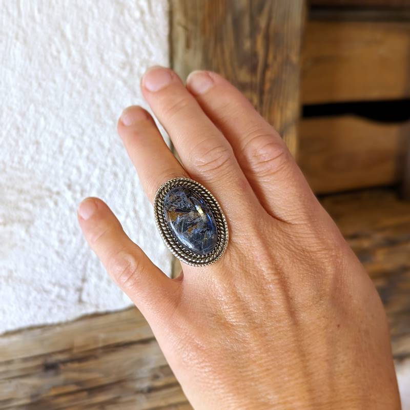 Bague argent et pietersite bleue