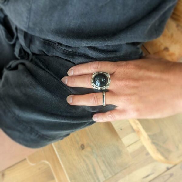 Bague argent obsidienne noire