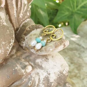 Boucles perles d'eau douce et amazonite ANDAMAN