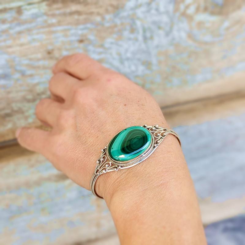 Bracelet malachite argent LAO