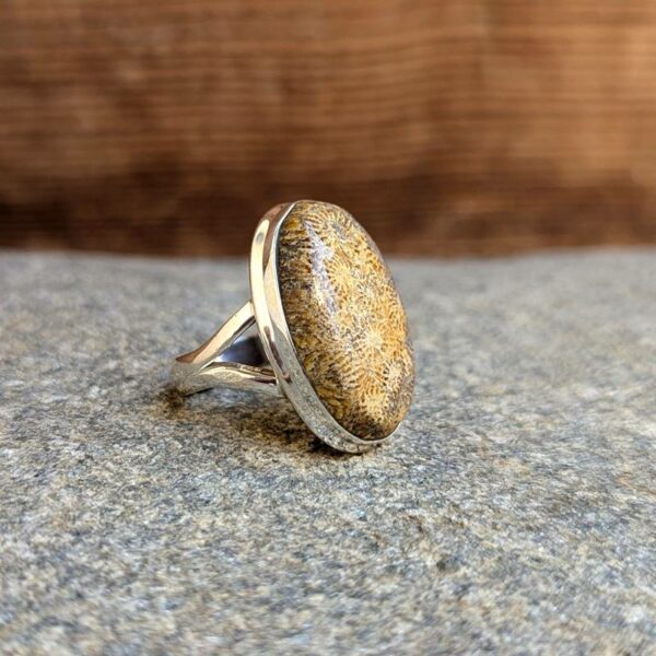 Bague corail fossile argent