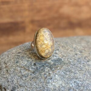 Bague corail fossile argent