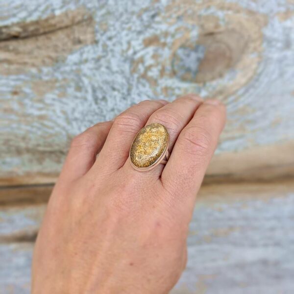 Bague corail fossile argent