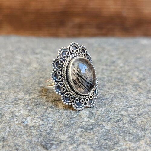 Bague quartz rutile argent