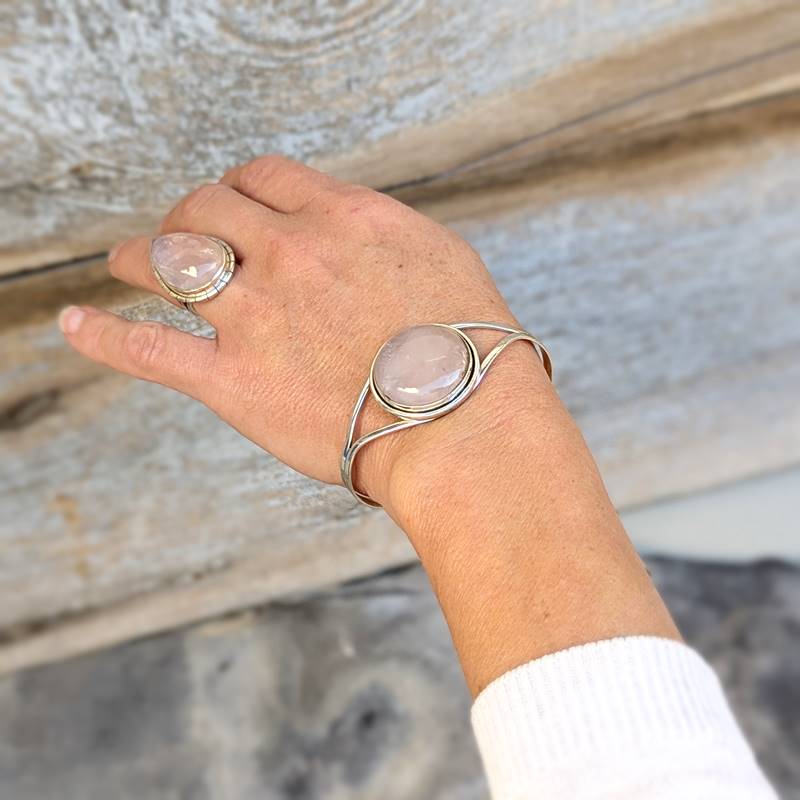 Bracelet argent et quartz rose AMOS