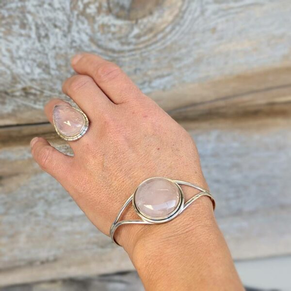 Bracelet argent et quartz rose AMOS