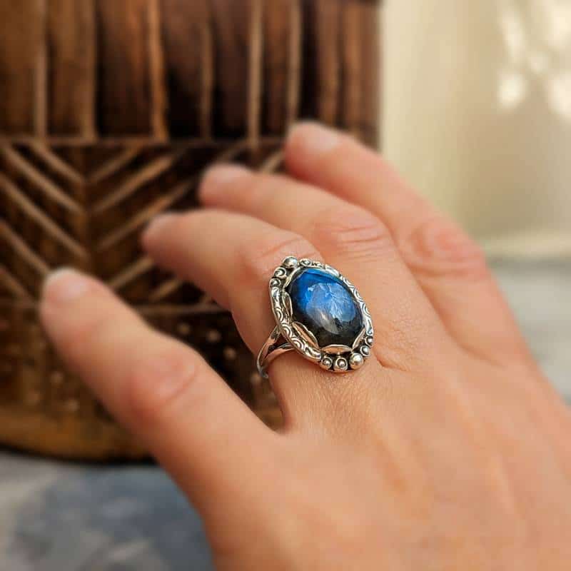 Bague ethnique labradorite argent BOMBAY