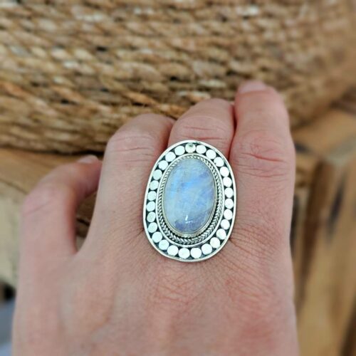 Grosse bague en pierre de lune argent