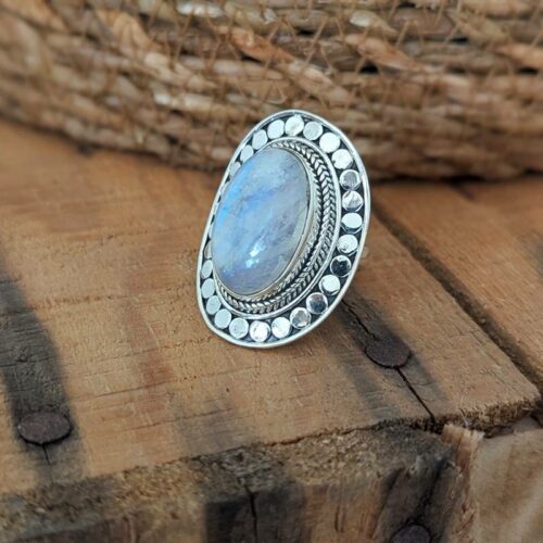 Grosse bague en pierre de lune argent