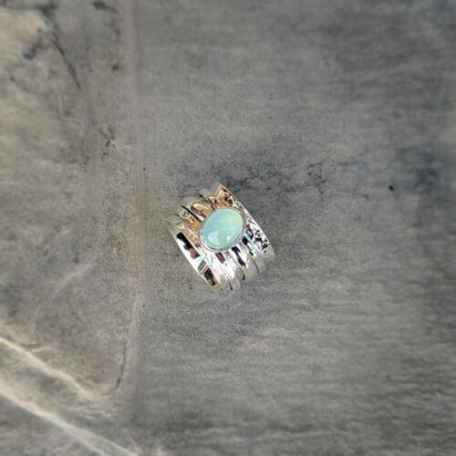 Bague anti stress argent et calcédoine aqua