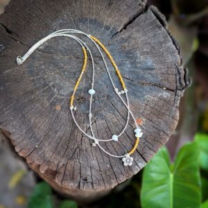 Collier double rang en calcite jaune