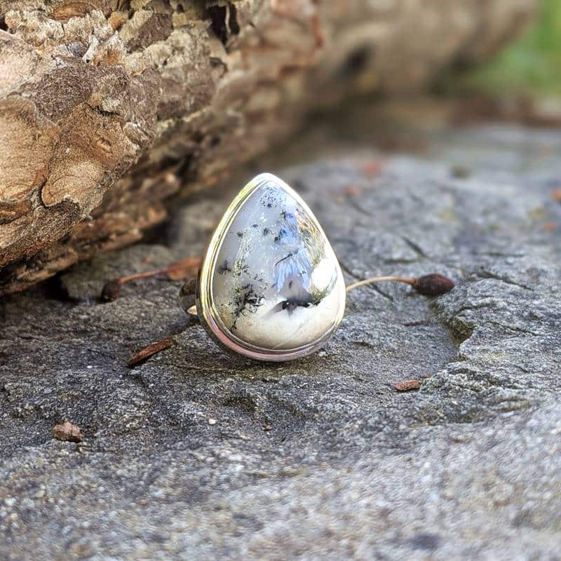 Bague en opale dendritique argent
