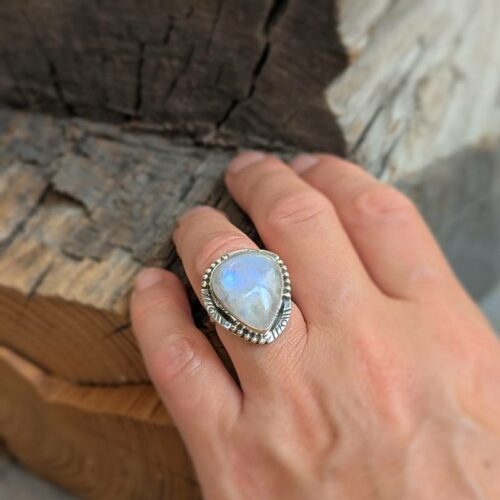 Bague pierre de lune argent ajustable